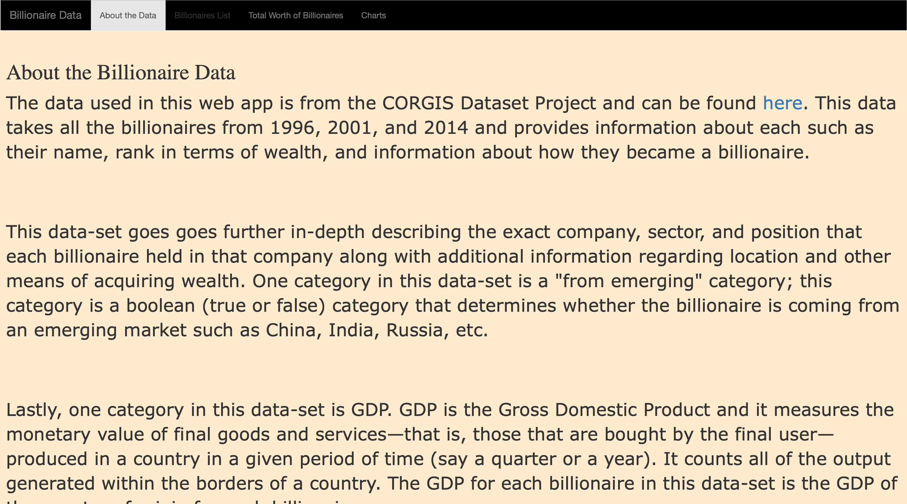 Billionaires Data Explorer screenshot